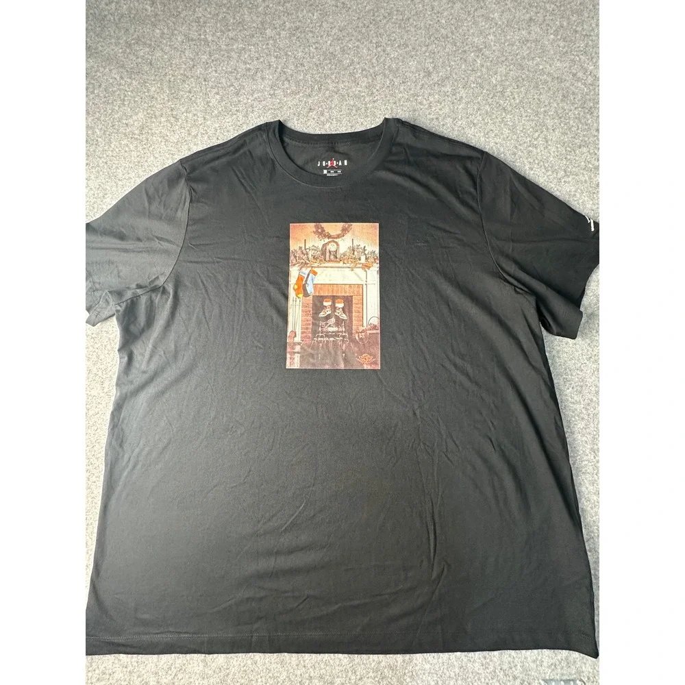Jordan Mens Christmas Fireplace AJ1 Graphic T-Shirt Black 3XL CI1327-010